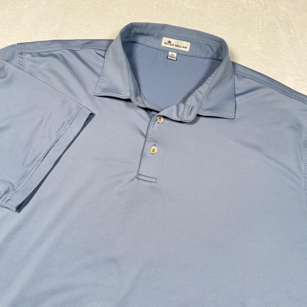 Peter Millar Polo Shirt‎ Mens XL Blue Solid Jersey Short Sleeve Golf Performance